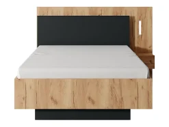 Lit avec chevets 120 x 200 cm - 2 tiroirs - Avec LEDs - Coloris : Naturel et anthracite + Sommier - FRANCOLI