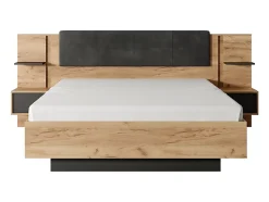 Lit avec chevets 160 x 200 cm - Avec LEDs - Coloris : Naturel et anthracite - ELYNIA