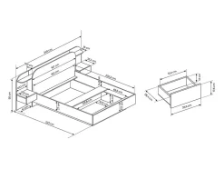 Lit avec chevets 160 x 200 cm - Avec LEDs - Coloris : Naturel et noir - JUVISIA