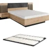 Lit avec chevets 160 x 200 cm - Avec LEDs - Coloris : Naturel et noir + Sommier - ARIADA