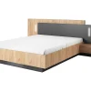 Lit avec chevets 160 x 200 cm - 2 tiroirs - Avec LEDs - Coloris : Naturel et anthracite - FRANCOLI
