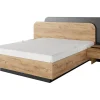 Lit avec chevets 160 x 200 cm - Avec LEDs - Coloris : Naturel et anthracite - DESADO