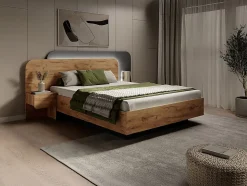 Lit avec chevets 160 x 200 cm - Avec LEDs - Coloris : Naturel et anthracite - DESADO