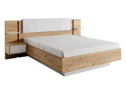 Lit avec chevets 160 x 200 cm - Avec LEDs - Coloris : Naturel et blanc - ELYNIA