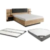 Lit avec chevets 160 x 200 cm - Avec LEDs - Coloris : Naturel et anthracite + Sommier + Matelas - ELYNIA