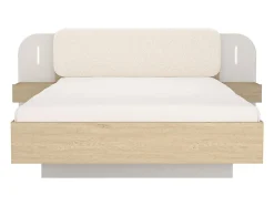 Lit avec chevets 160 x 200 cm - Avec LEDs - Coloris : Beige et naturel + Sommier + Matelas - LYORIMA