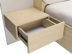 Lit avec chevets 160 x 200 cm - Avec LEDs - Coloris : Beige et naturel + Sommier + Matelas - LYORIMA