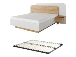 Lit avec chevets 160 x 200 cm - Avec LEDs - Coloris : Naturel et blanc + Sommier - DESADO