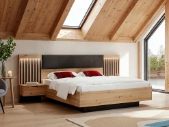 Lit avec chevets 160 x 200 cm - Avec LEDs - Coloris : Naturel et noir - ARIADA