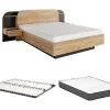 Lit avec chevets 160 x 200 cm - Avec LEDs - Coloris : Naturel et noir + Sommier + Matelas - JUVISIA