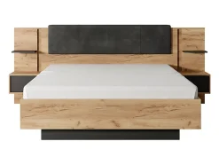 Lit avec chevets 140 x 190 cm - Avec LEDs - Coloris : Naturel et anthracite - ELYNIA