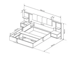 Lit avec chevets 140 x 190 cm - Avec LEDs - Coloris : Naturel et anthracite - ELYNIA