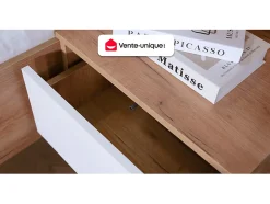 Lit avec chevets 160 x 200 cm - Avec LEDs - Coloris : Naturel et anthracite + Sommier + Matelas - ELYNIA