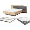 Lit avec chevets 160 x 200 cm - 2 tiroirs - Avec LEDs - Coloris : Naturel et anthracite + Sommier + Matelas - FRANCOLI