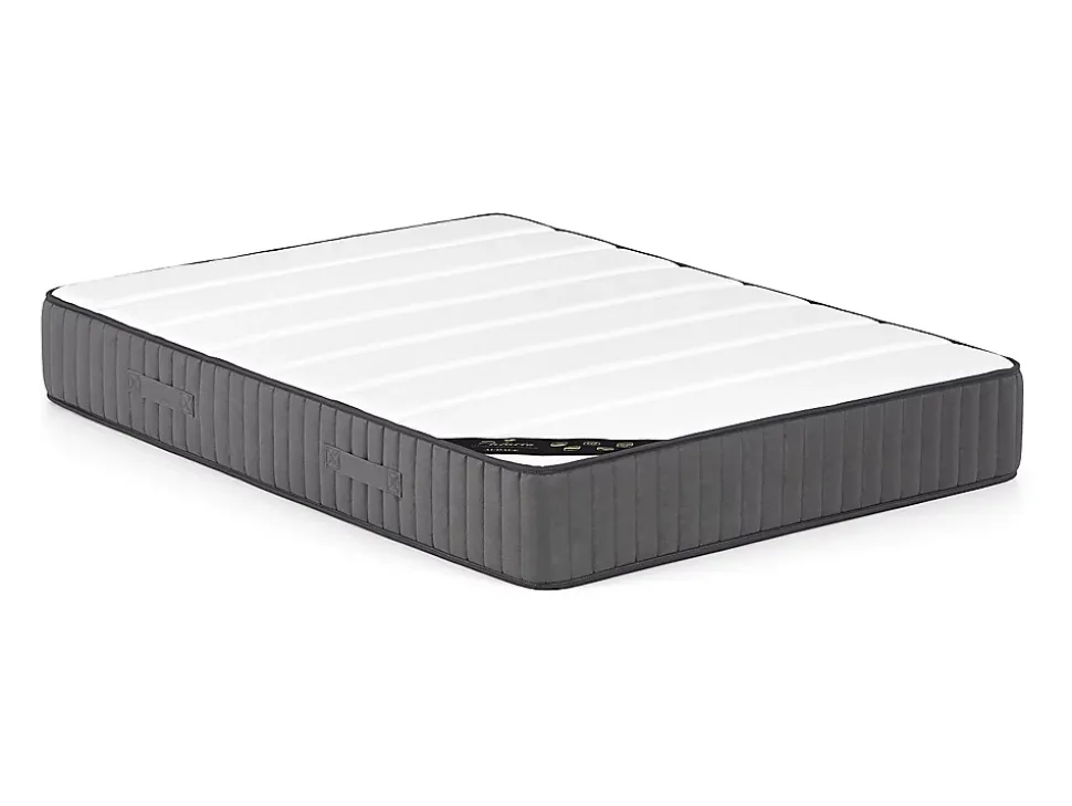 Lit avec chevets 160 x 200 cm - Avec LEDs - Coloris : Naturel et anthracite + Sommier + Matelas - ELYNIA