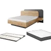Lit avec chevets 160 x 200 cm - Avec LEDs - Coloris : Naturel et anthracite + Sommier + Matelas - DESADO
