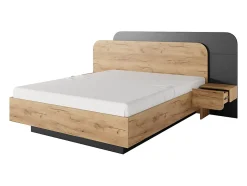 Lit avec chevets 160 x 200 cm - Avec LEDs - Coloris : Naturel et anthracite + Sommier + Matelas - DESADO