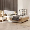 Lit avec chevets 160 x 200 cm - Avec LEDs - Coloris : Naturel et blanc + Sommier + Matelas - ELYNIA