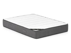Lit avec chevets 140 x 190 cm - 2 tiroirs - Avec LEDs - Coloris : Naturel et anthracite + Sommier + Matelas - FRANCOLI