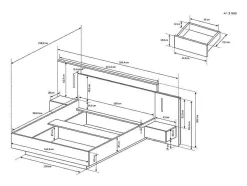 Lit avec chevets 160 x 200 cm - 2 tiroirs - Avec LEDs - Blanc et naturel + Sommier + Matelas - FRANCOLI