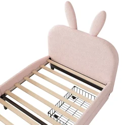 Lit avec rangement 90 x 200 cm - Lit Simple avec 2 Tiroirs - Peluche + MDF - Sans Matelas - Rose