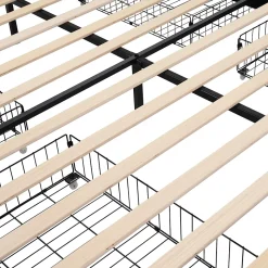 Lit avec rangement 140 x 200 cm - Lit Double avec 4 Tiroirs et LED - Lin Bois Métal - Sans Matelas - Beige