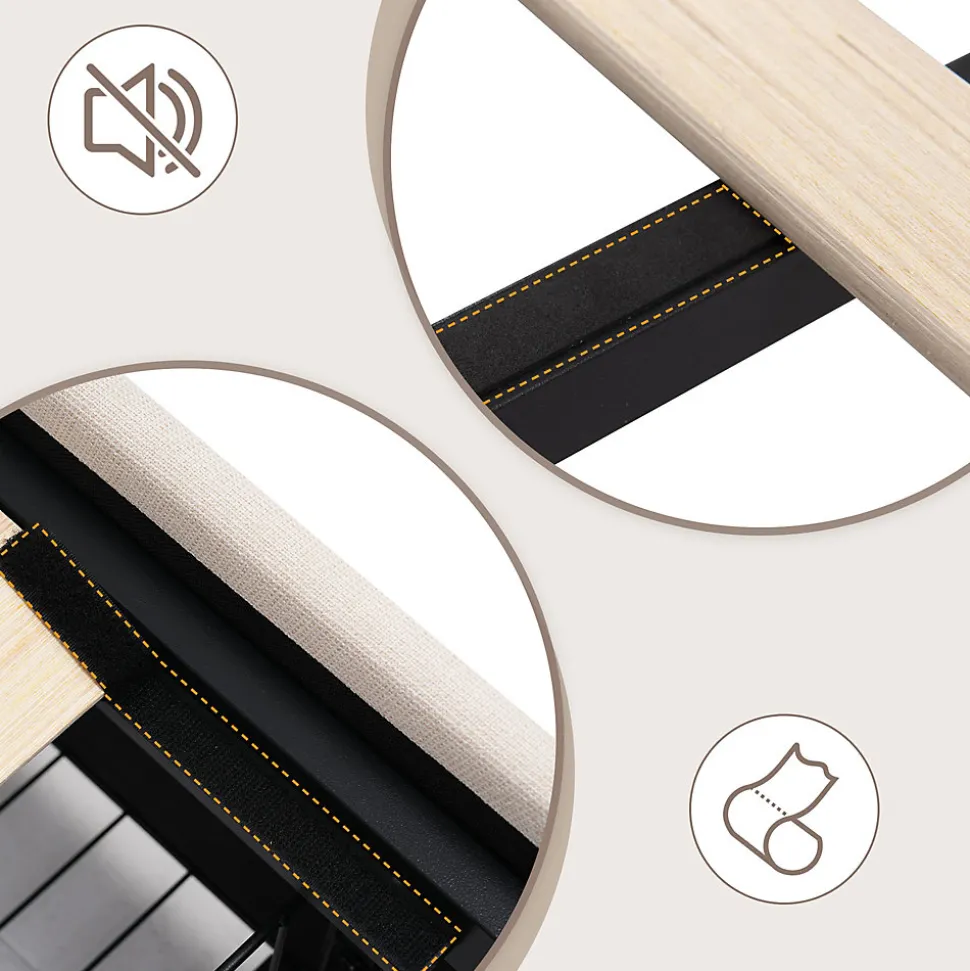 Lit avec rangement 90 x 200 cm - Lit Simple avec Ports USB et Matelas - Lin Bois Métal - avec Matelas - Beige