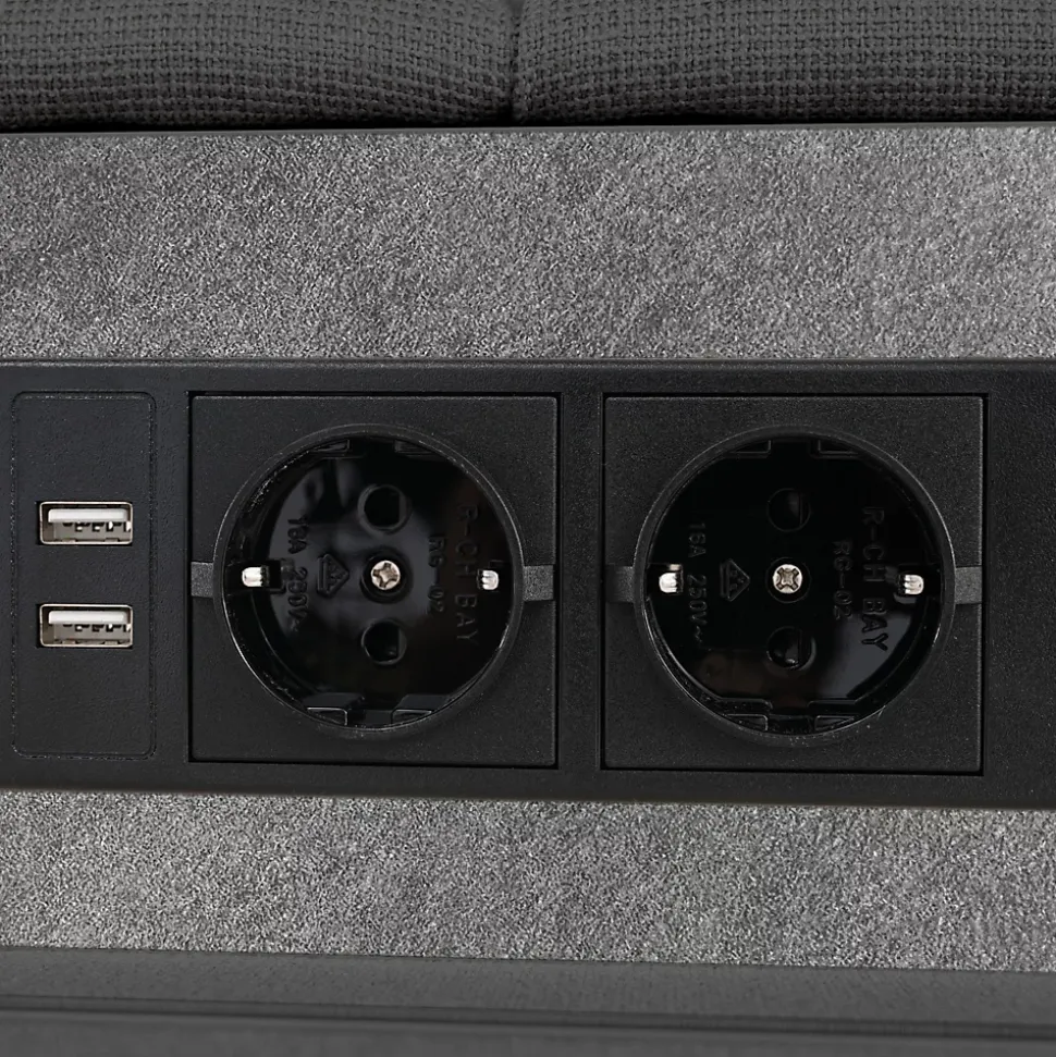 Lit avec rangement 180 x 200 cm - Lit Double avec Ports USB et LED - Lin Bois Métal - Sans Matelas - Gris