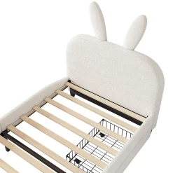 Lit avec rangement 90 x 200 cm - Lit Simple avec 2 Tiroirs - Peluche + MDF - Sans Matelas - Blanc