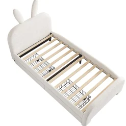 Lit avec rangement 90 x 200 cm - Lit Simple avec 2 Tiroirs - Peluche + MDF - Sans Matelas - Blanc