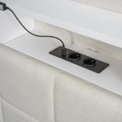 Lit avec rangement 160 x 200 cm - Lit Double avec 2 Tiroirs et Prise USB - Lin - Sans Matelas - Beige