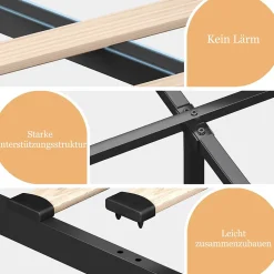 Lit avec rangement 140x200 - Lit double rembourré avec fonction USB Type-C et 4 tiroirs - Lin - Sans Matelas - Beige