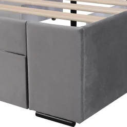Lit avec rangement 140x200 cm - Lit Double Capitonné avec 4 Tiroirs - Velours - Sans Matelas - Gris