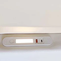 Lit avec rangement 90x200 cm - Lit enfant capitonné avec veilleuse et port USB - Similicuir - Sans matelas - Blanc