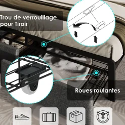 Lit avec rangement 140x200 cm - Lit double rembourré avec tiroirs et fonction de chargement USB - Lin - Sans Matelas - Gris