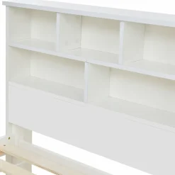 Lit avec rangement 140x200 cm - Lit double avec tiroirs et tête de lit - Pin massif + MDF - Sans Matelas - Blanc