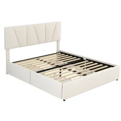 Lit avec rangement 140x200 cm - Lit rembourré avec tête de lit réglable et 4 tiroirs - Velours - Sans matelas - Beige