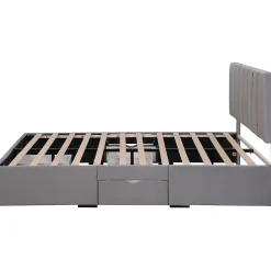 Lit avec rangement 160x200 cm - Lit Double Capitonné avec 4 Tiroirs - Velours - Sans Matelas - Gris