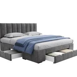 Lit avec rangement 160x200 cm - Lit Double Capitonné avec 4 Tiroirs - Velours - Sans Matelas - Gris