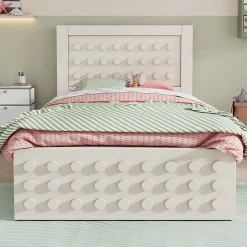 Lit avec rangement 90x200 cm - Lit simple avec tiroirs intégrés et design créatif - en MDF et bois massif - Blanc - Sans matelas