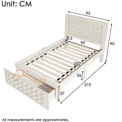 Lit avec rangement 90x200 cm - Lit simple avec tiroirs intégrés et design créatif - en MDF et bois massif - Blanc - Sans matelas