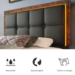 Lit avec Rangement 90x200 cm - Lit Simple Capitonné avec 4 Tiroirs, Bandeau LED et Tête Réglable, Sans Matelas, PU, Noir