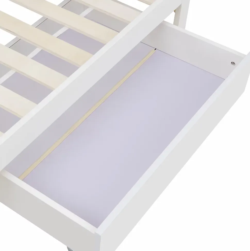 Lit avec rangement 90x200 cm - Lit simple avec tiroirs et tête de lit - Pin massif + MDF - Sans Matelas - Blanc