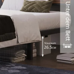 Lit avec rangement 140x200 cm - Lit double métal avec tête de lit et sommier à lattes - Métal - Sans Matelas - Noir