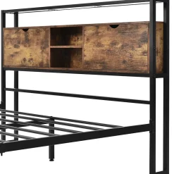 Lit avec rangement 140x200 cm - Lit double métal avec tête de lit et sommier à lattes - Métal - Sans Matelas - Noir