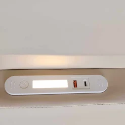 Lit avec rangement 90x200 cm - Lit enfant capitonné avec veilleuse et port USB - Similicuir + Métal - Sans matelas - Beige