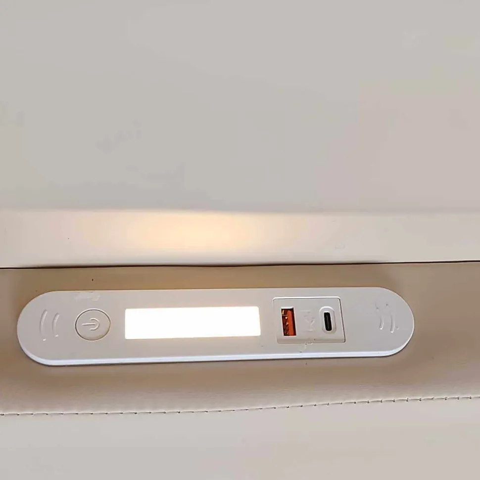 Lit avec rangement 90x200 cm - Lit enfant capitonné avec veilleuse et port USB - Similicuir + Métal - Sans matelas - Beige