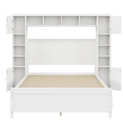 Lit avec Rangement 140x200 cm - Lit Double avec 4 Tiroirs et Placard Spacieux, Bois Massif et MDF, Sans Matelas - Blanc