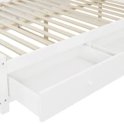 Lit avec Rangement 140x200 cm - Lit Double avec 4 Tiroirs et Placard Spacieux, Bois Massif et MDF, Sans Matelas - Blanc
