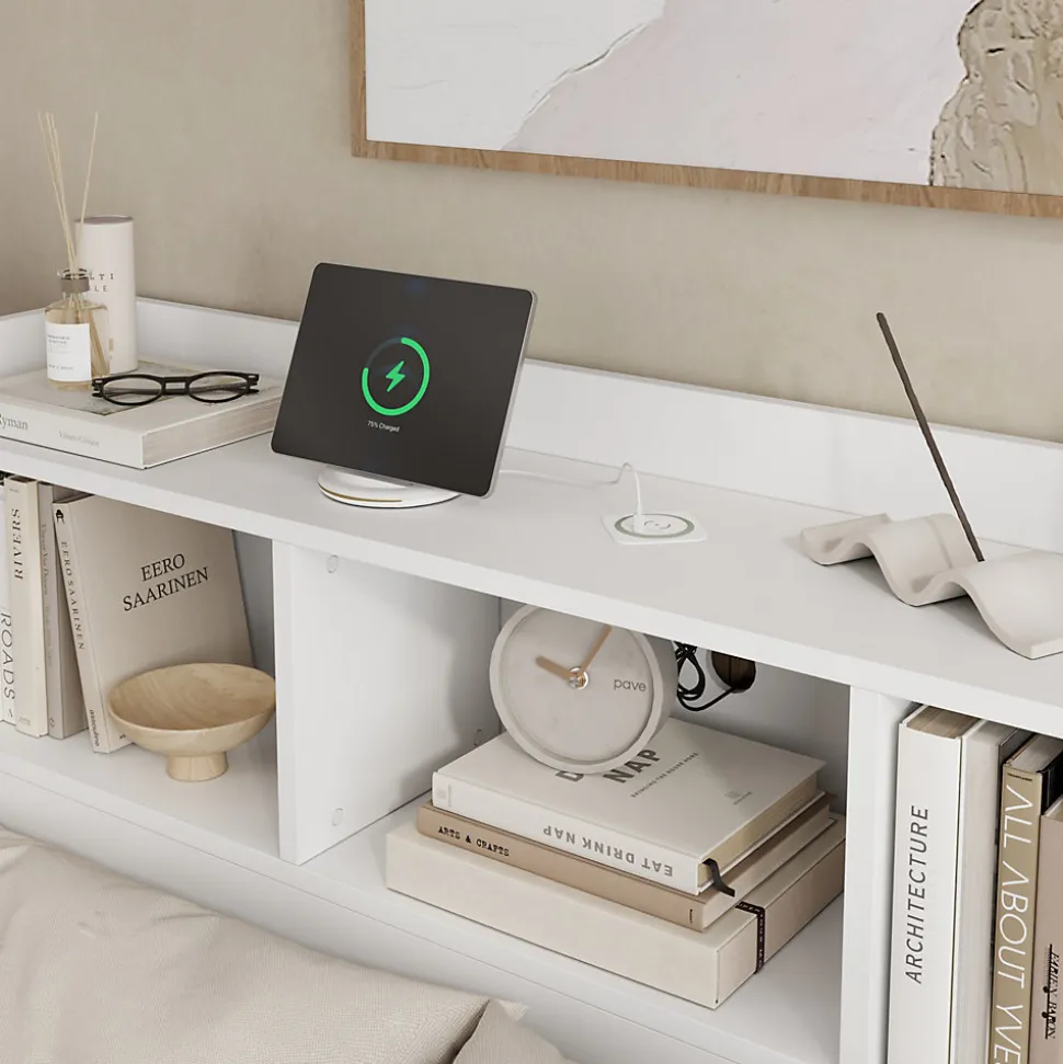 Lit avec Rangement 140x200 cm - Lit Double avec 2 Tables de Nuit Extractibles - MDF Robuste - Sans Matelas - Blanc